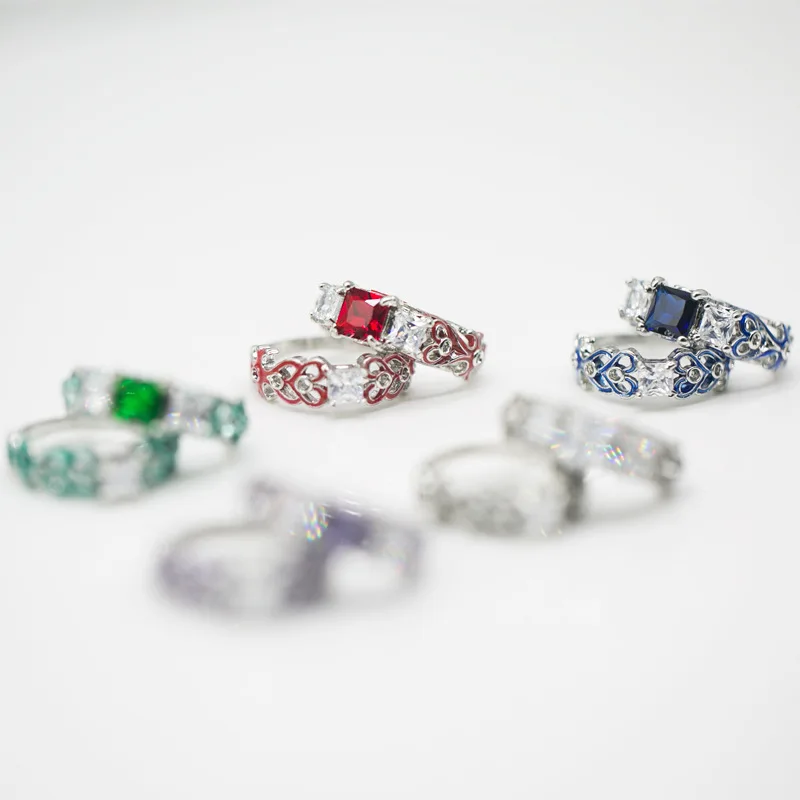 925 anillos, серебряное, 2 шт, обручальное, для пары, для женщин, цвет, кристалл, циркон, сердце, модное кольцо, для девушек, любовь и блеск, изумруд, ювелирное изделие