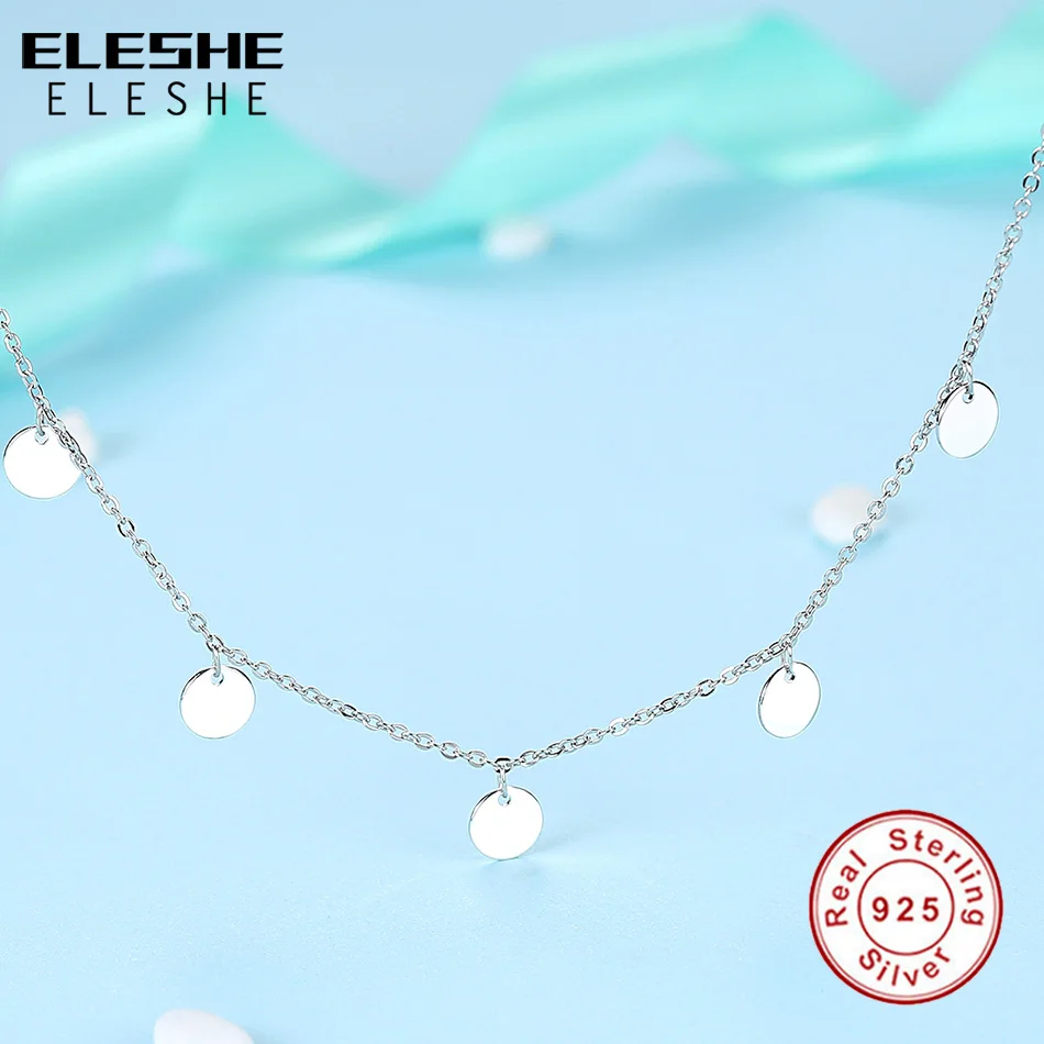 ELESHE Новое роскошное модное круглое колье-чокер с монетой для женщин, 925 пробы Серебряная цепочка, колье для женщин