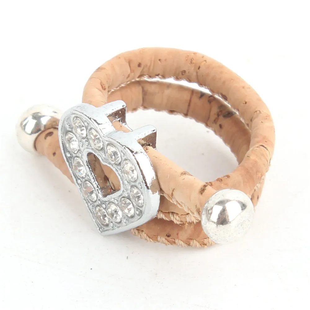 Cork ring Rhinestones Love heart Wood color Handmade jewelry adjustable the size of R-058 | Украшения и аксессуары