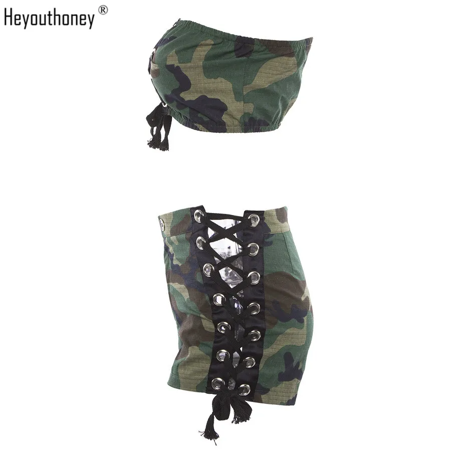 Heyouthoney denim camo без рукавов с открытыми плечами крест на шнуровке повязки бретелях