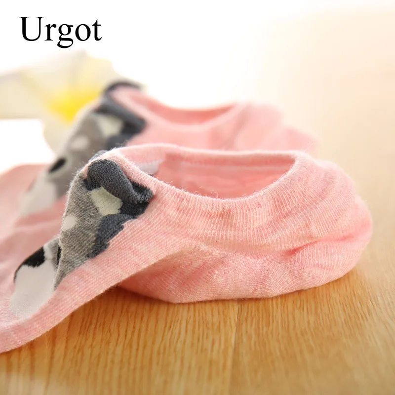 Urgot 5 пар Женские носки невидимые милые трехмерные Мультяшные короткие носки с собачкой силиконовые противоскользящие женские хлопковые носки Meias