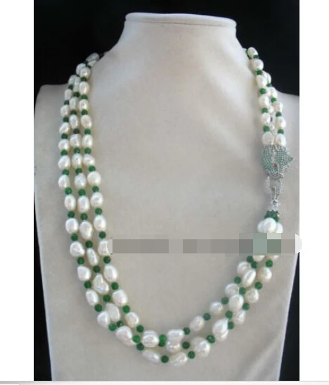 

popular 3row freshwater pearl white baroque leopard necklace 22"