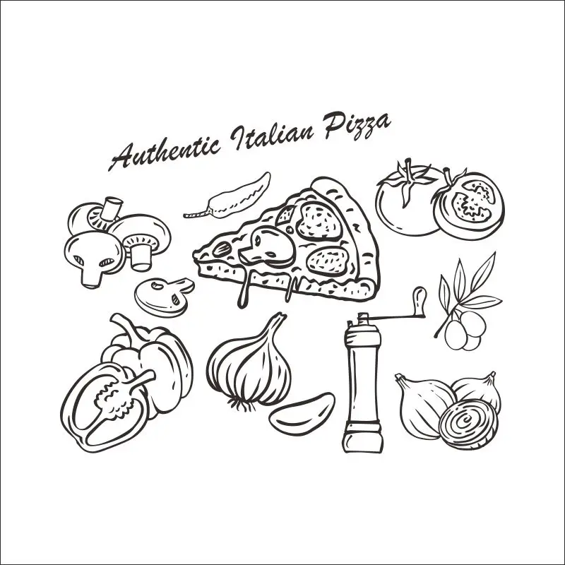 DCTAL Pizza La etiqueta engomada del arte vinilo pared Pegatina Quadro Parede Декор роспись пиццы наклейка