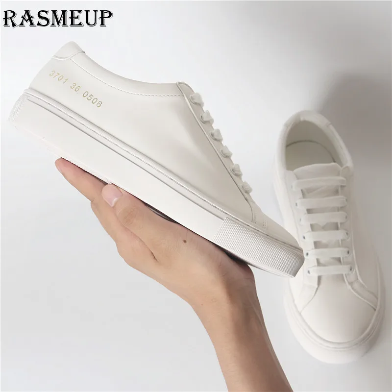 Женские кроссовки на плоской подошве RASMEUP белые кожаные платформе повседневная