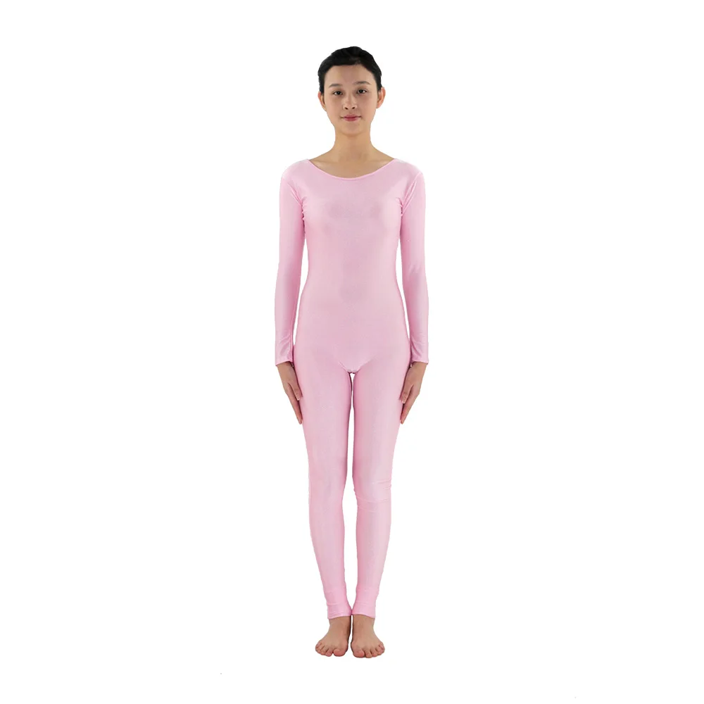 Розовый взрослый Zentai с длинным рукавом гимнастический унитард женская
