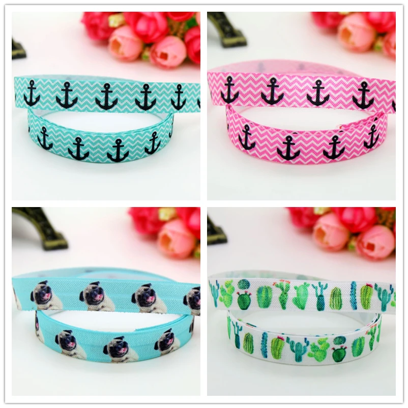 

5/8'' Free shipping Fold Elastic FOE anchor navy dog cactus printed headband headwear diy decoration wholesale OEM D522