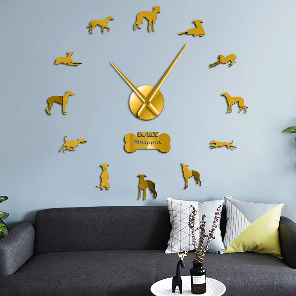 

Snapdog Dog Breed Whippet Wall Clock Animal Home Interior Decoration Frameless DIY Giant Wall Watch Pet Shop Puppy Dog Wall Art