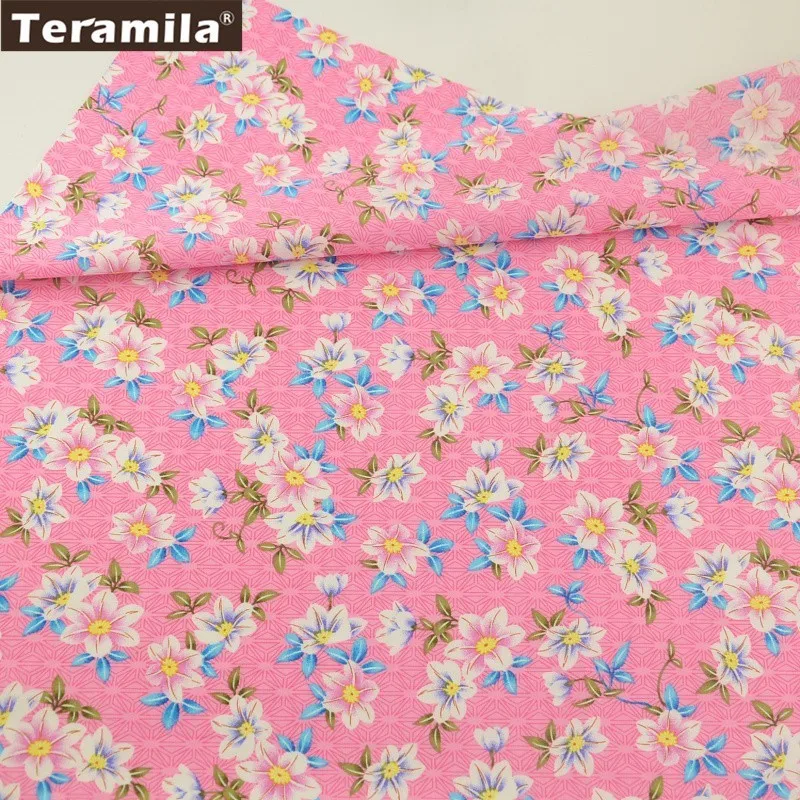 Teramila Cotton Poplin Fabric Pink High Quality Tissue Printed Lily Design Quilting Patchwork DIY Dress Crafts Cloth|designer cloths|cotton poplin
