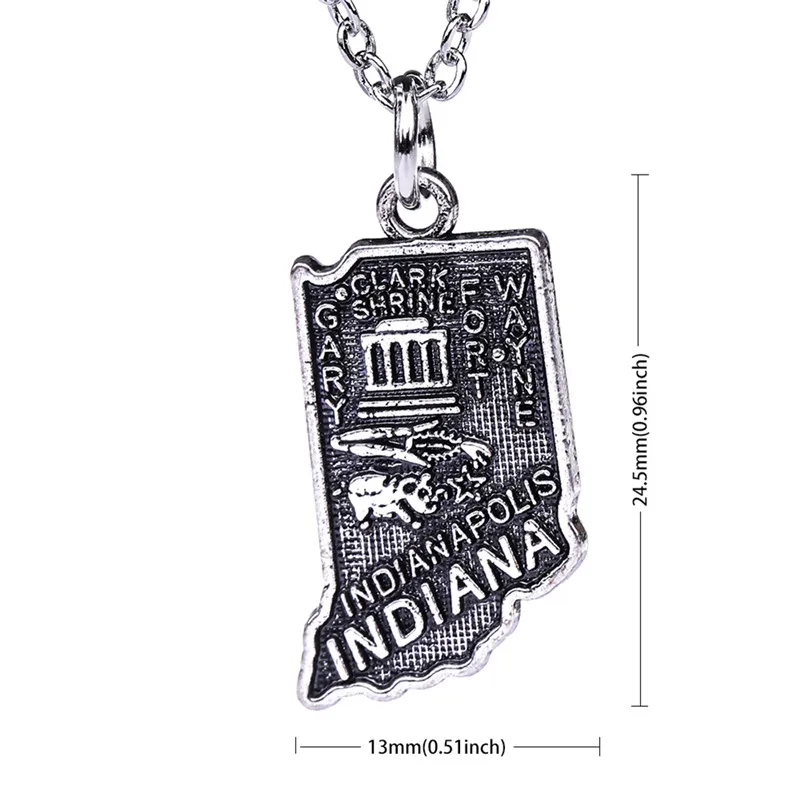 Модные ювелирные изделия Fishhook ожерелья с картой штата США Индиана подвески