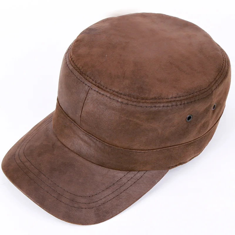 

New Arrival Winter Genuine Leather Cap Adult Sheepskin Leather Hat Men's Warm Earmuffs Cap Baseball Flatcap Adjustable B-7246