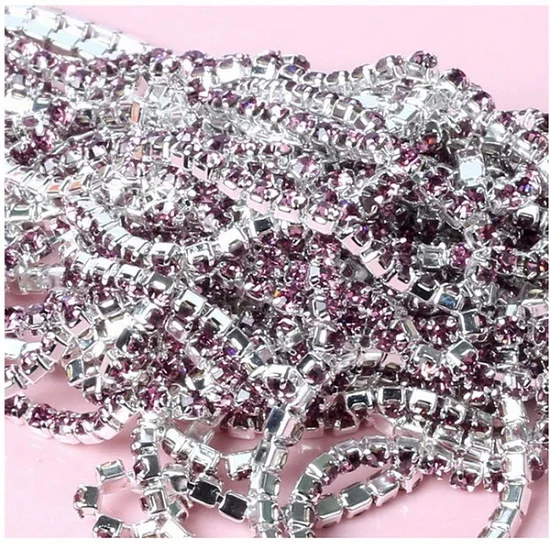 Light Purple 10 метров, кристаллы, стразы, цепочка, серебряная основа, SS6, SS8, SS10, SS12, Стразы для шитья, отделка, сделай сам, Аксессуары для красоты - Цвет: Light Purple