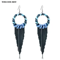 toucheart charm luxury water drop black tassel earrings for women bohemian long earring female wedding fashion jewelry ser160026