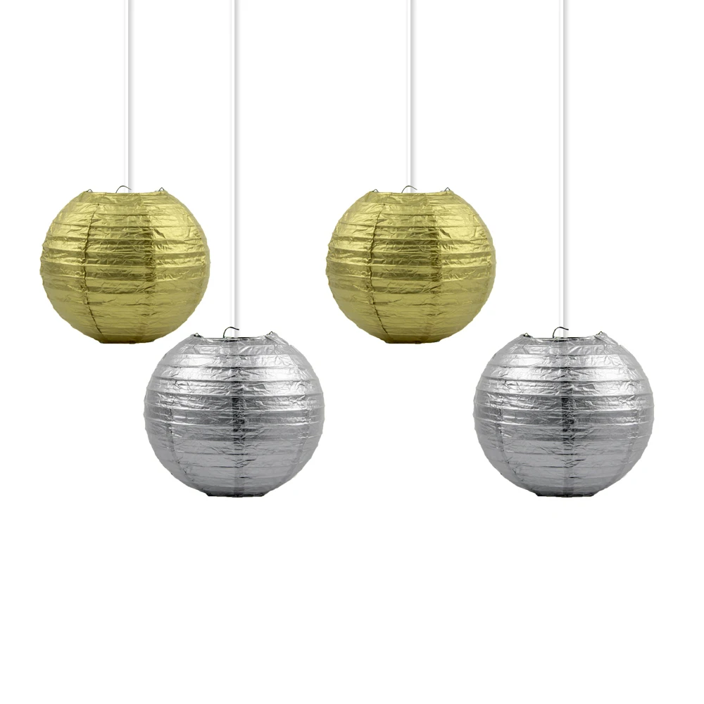 10pc Metallic Gold/Silver Chinese Paper Lanterns Party Decors Wedding Home Garden Festival Birthday Supplies Hanging Balls | Дом и сад