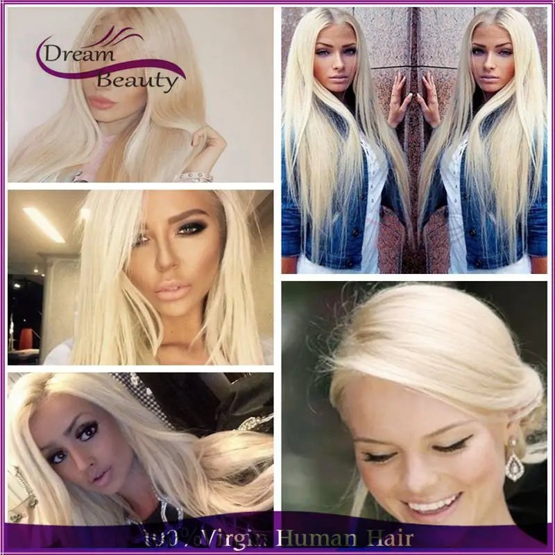 Top Quality Blonde Full Density Virgin Brazilian Thick Human Hair Wig Lace Cheap Front Glueless | Шиньоны и парики