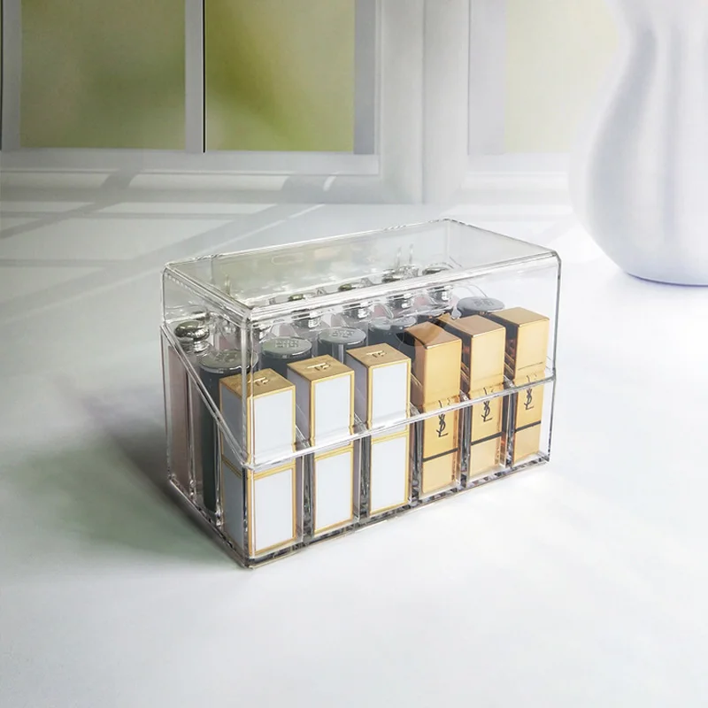 Clear Acrylic 12/18 grids Lipstick Box Plastic Covered Nail Polish Rack Cosmetic Holder Dustproof | Дом и сад