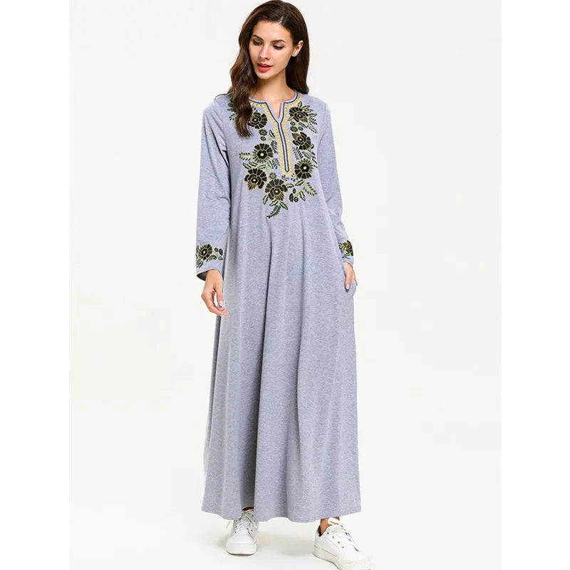 Женское мусульманское платье Кафтан Abaya элегантное вечернее с карманами и