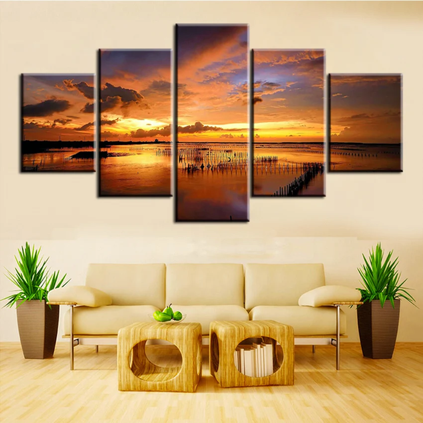

set beautiful-sunset NO FRAME Painting Canvas Prints Wall Art Pictures For Living Room Decorations wall painting