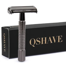 QSHAVE 8.7cm Short Handle Classic Safety Razor with 5 blades as gift Gunblack Epilator weishi Straight Razor hair removal
