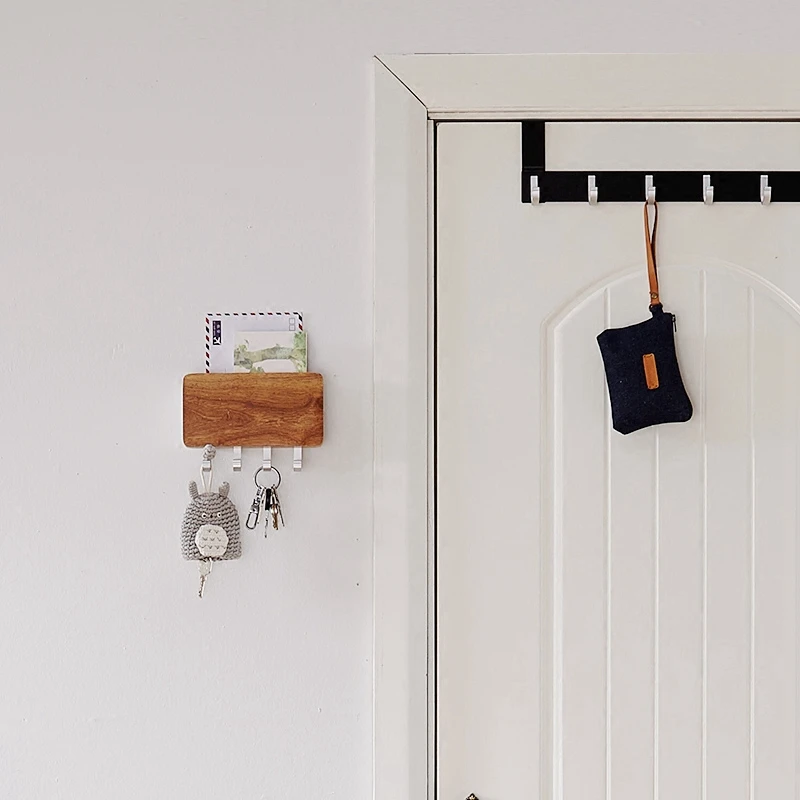 Key Holder, Decorative Wooden Key Chain Rack Hanger Wall Mounted With 4 Hooks, Multiple Mail And Key Holder Organizer For Door