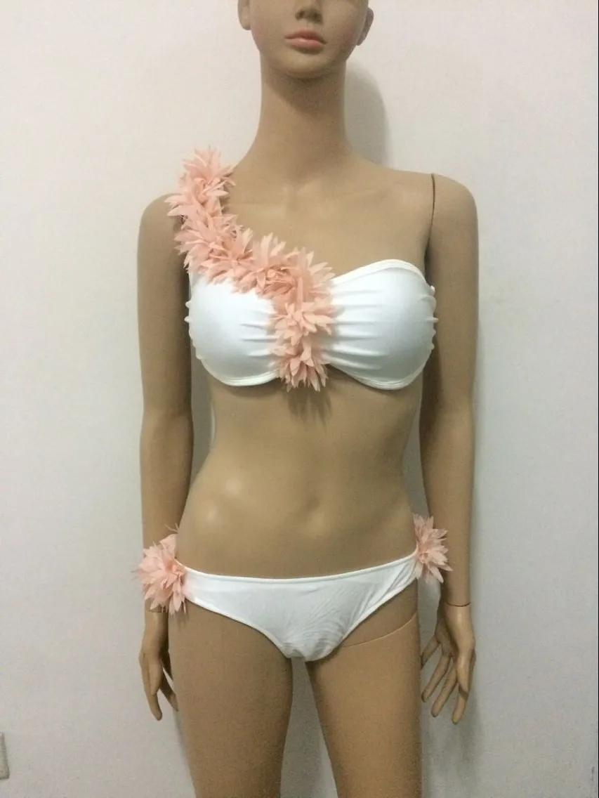 Трехмерные розовые цветы широкий купальник бикини бразильские высокие ноги