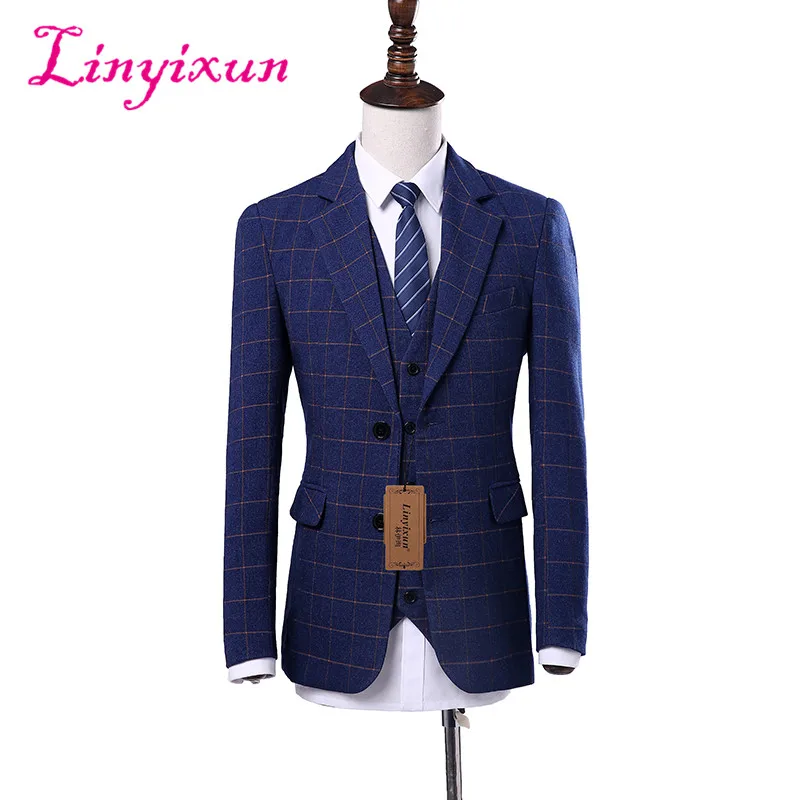 Linyixun 2018 костюм mariage homme из 3 предметов высококачественный шерстяной твидовый