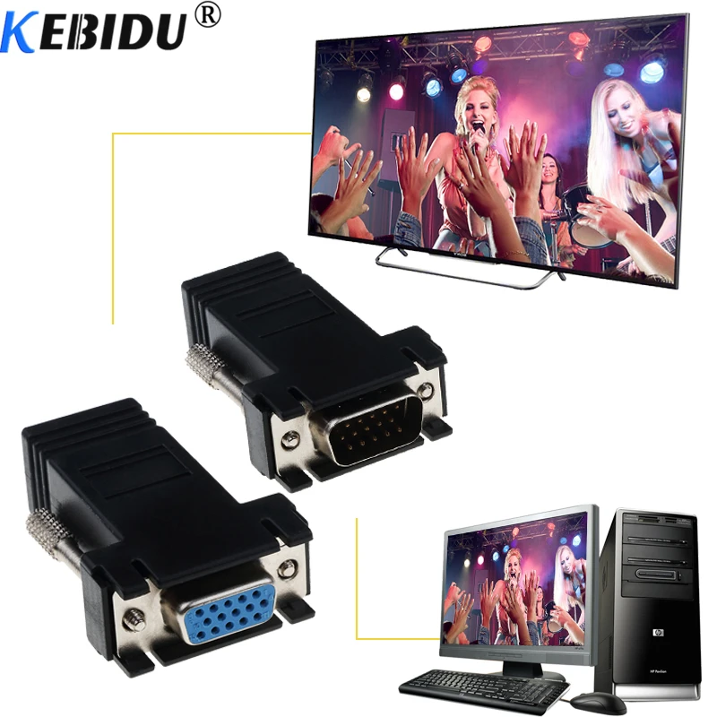 Kebidu Mini VGA удлинитель Женский/штекер к локальной сети Cat5 Cat5e/6 RJ45 Ethernet для ПК ТВ