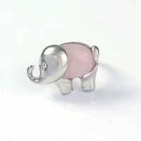 fyjs unique elephant shape natural rose pink quartz resizable finger ring for women silver plated jewelry