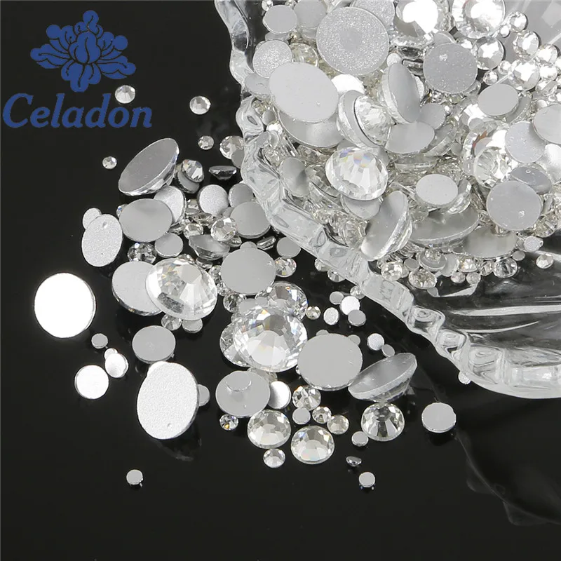 Серебряные Стразы 1 3-8 0 мм белые стразы с плоской задней поверхностью блестящие
