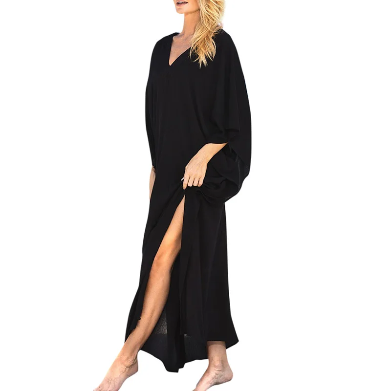 Летняя Пляжная накидка 2020 женское длинное кимоно большого размера с V-образным