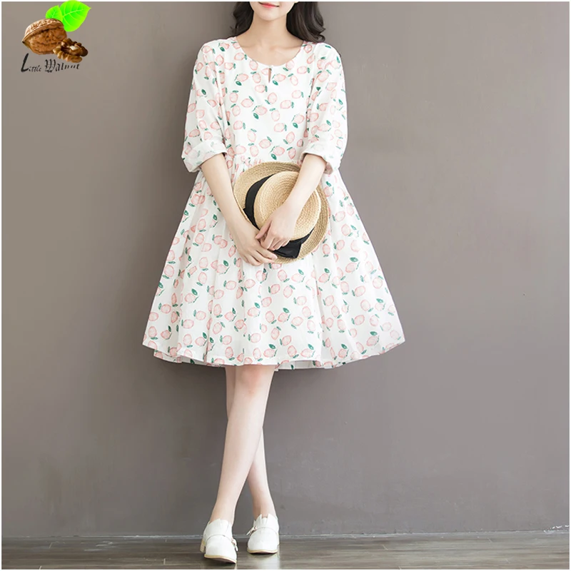 Женское милое маленькое свежее Персиковое хлопковое льняное свободное