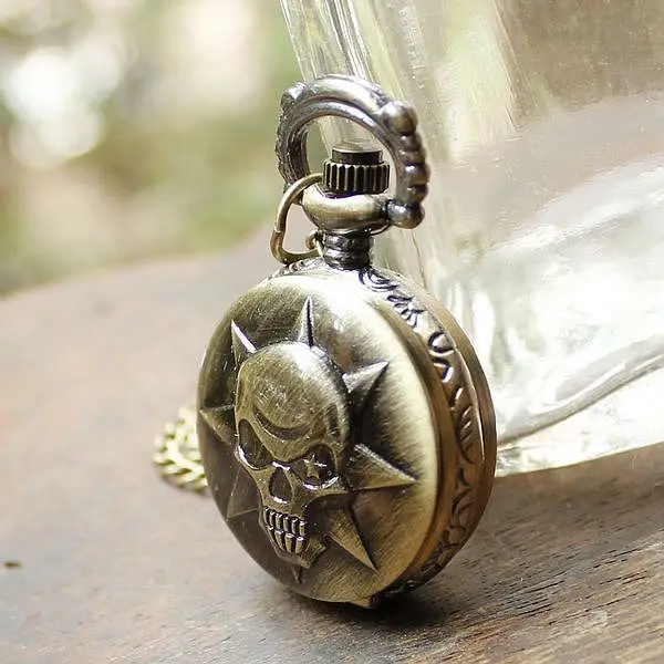Free Shipping 2014 wholesale dropship new arrival hot sale bronze CF skull watch clock pendant necklace | Наручные часы