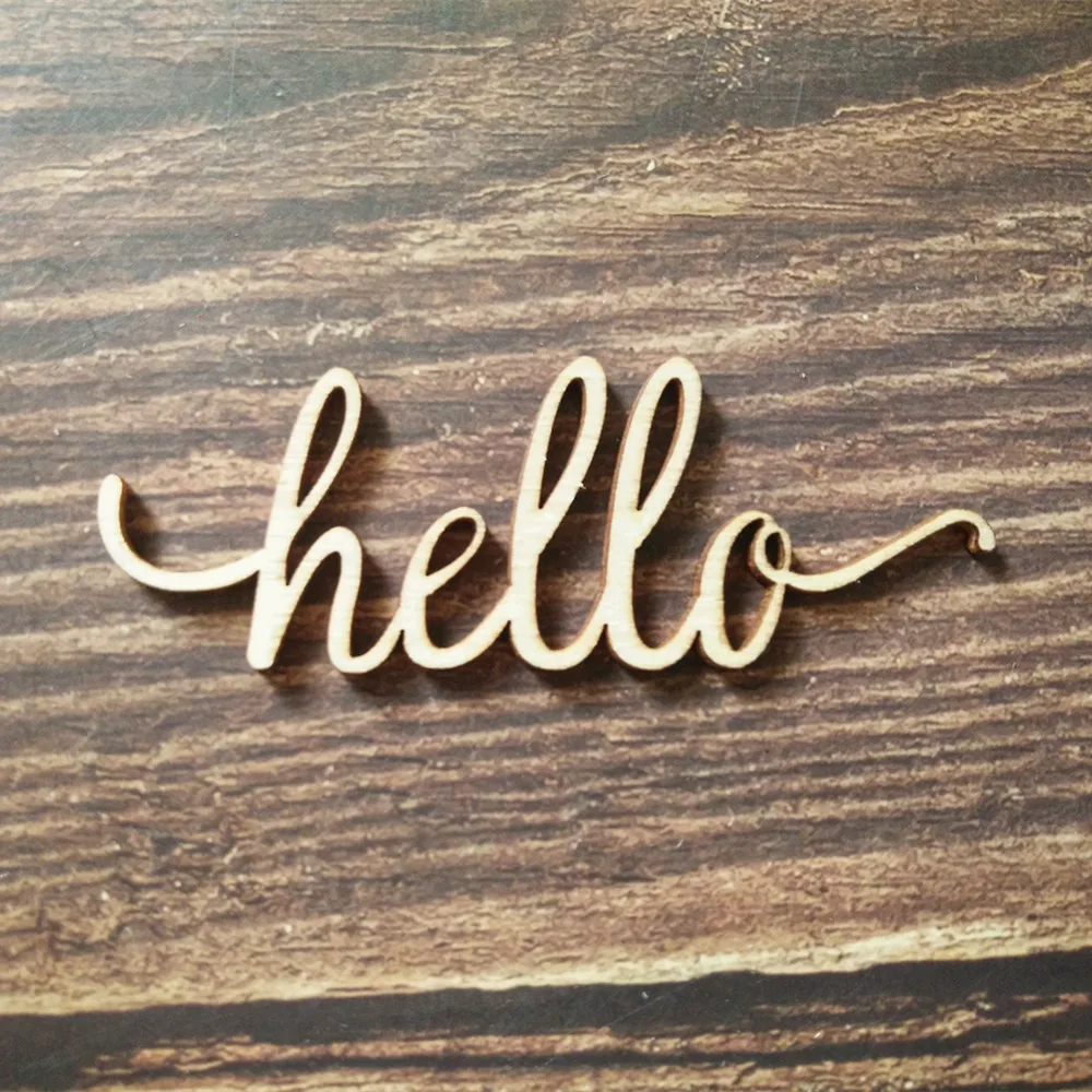 10 шт. Hello Script деревянная вывеска Искусство деревянный Лазерная резка свадебный