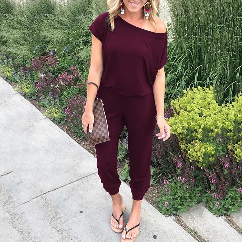 Женский комбинезон ELSVIOS элегантный однотонный с открытыми плечами и коротким