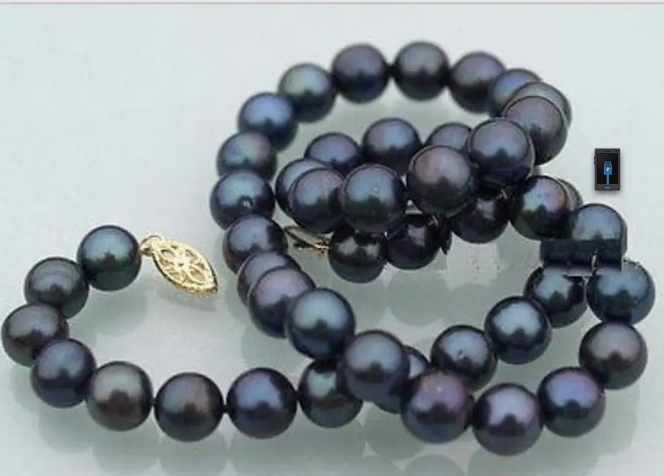 10-11mm NATURAL TAHITIAN black blue earl necklace 18inch 14k | Украшения и аксессуары
