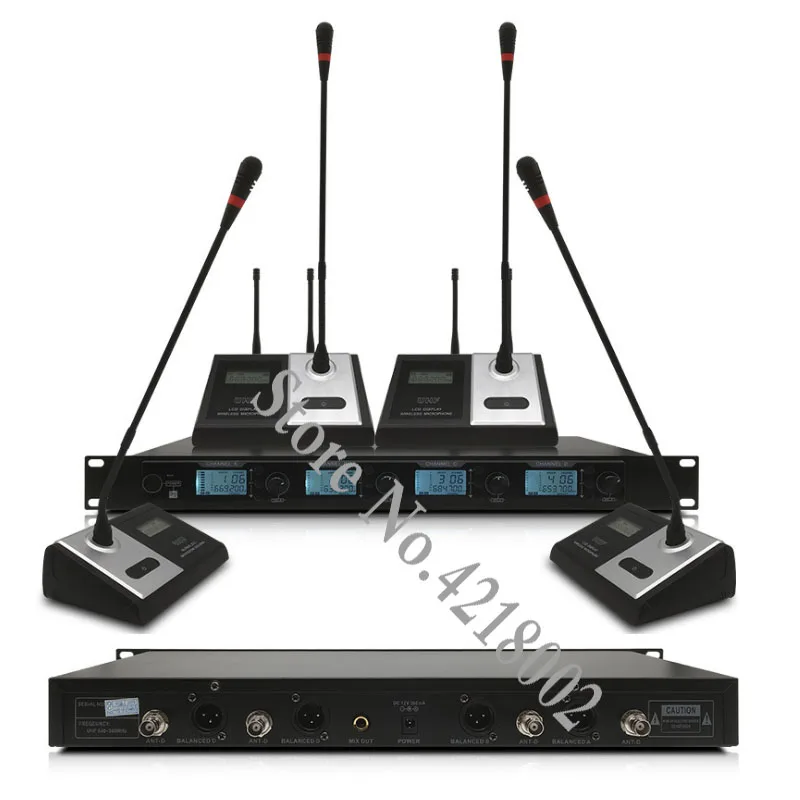 Профессиональная Беспроводная микрофонная система UHF 4 канальный настольный