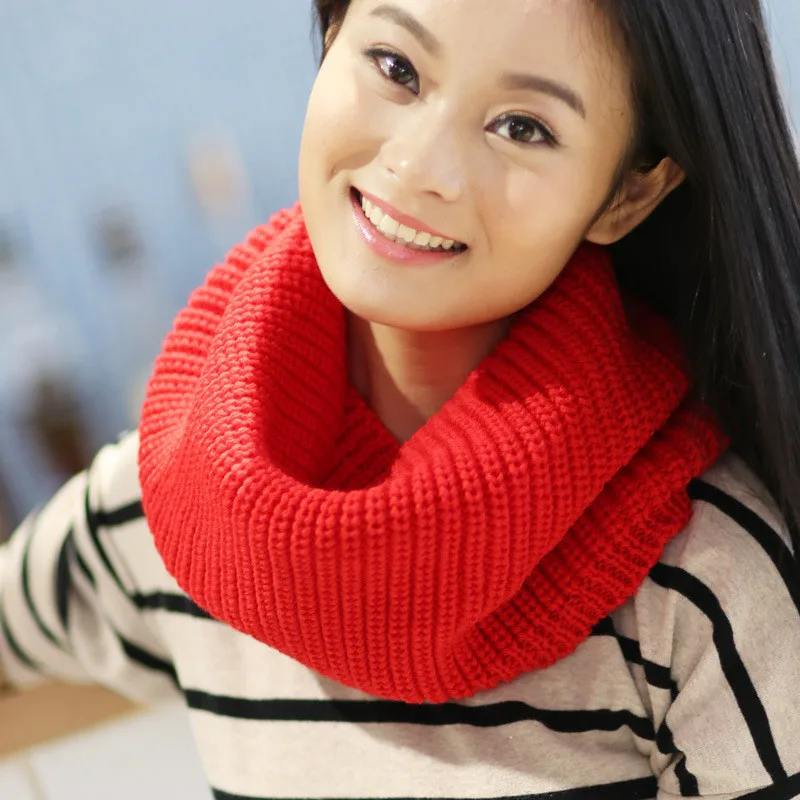 Новинка 2018 трикотажный зимний шарф для женщин Теплое кольцо модный однотонный
