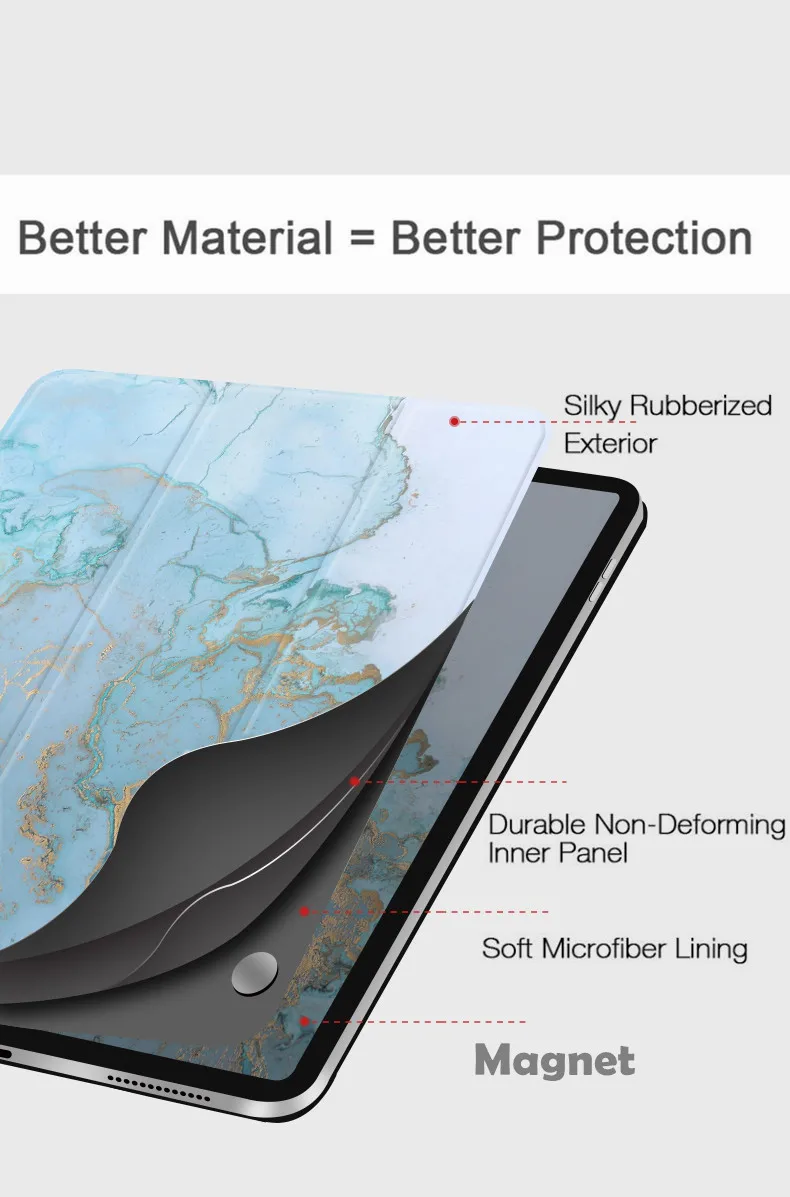 Умный чехол с синим мрамором для iPad Pro 11 12 9 2018 Магнитный тройного сложения