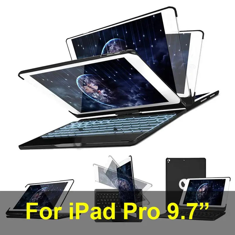 Pro 9.7 - Black Для iPad Pro 11 10,5 9,7 чехол клавиатура вращение на 360 7 цветов с Подсветкой Bluetooth клавиатура чехол для iPad Pro Funda - Цвет: Pro 9.7 - Black