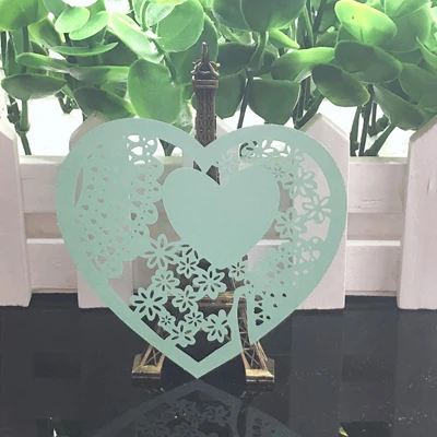 Tiffany Blue 10 Цвета 50 шт сердце любовь лазерная резка место карты/Эскорт карты/Кубок карты/вина Стекло карты для поделок Свадебный декор вечерние сувениры - Цвет: Tiffany Blue