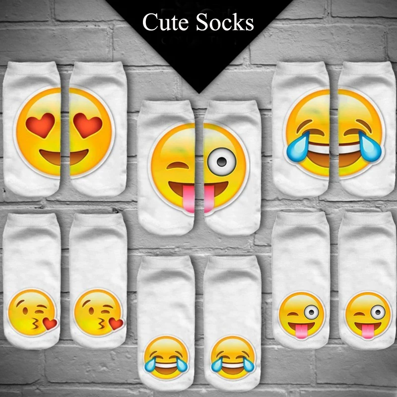 Gaeshow Милый Emoji печать смешные носки Для женщин мультфильм 3D до лодыжки мужчин хлопок Harajuku моды Happy Socks