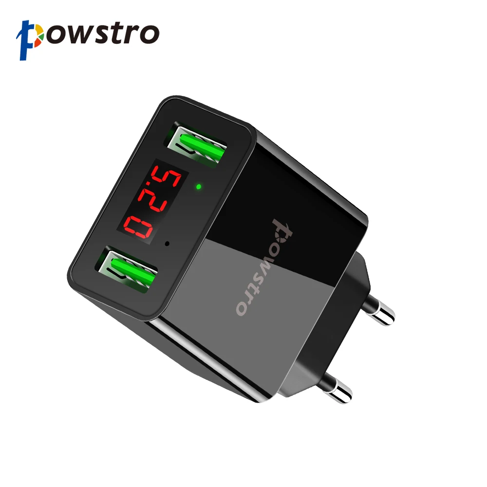 Универсальное настенное зарядное устройство Powstro с 2 usb портами светодиодный