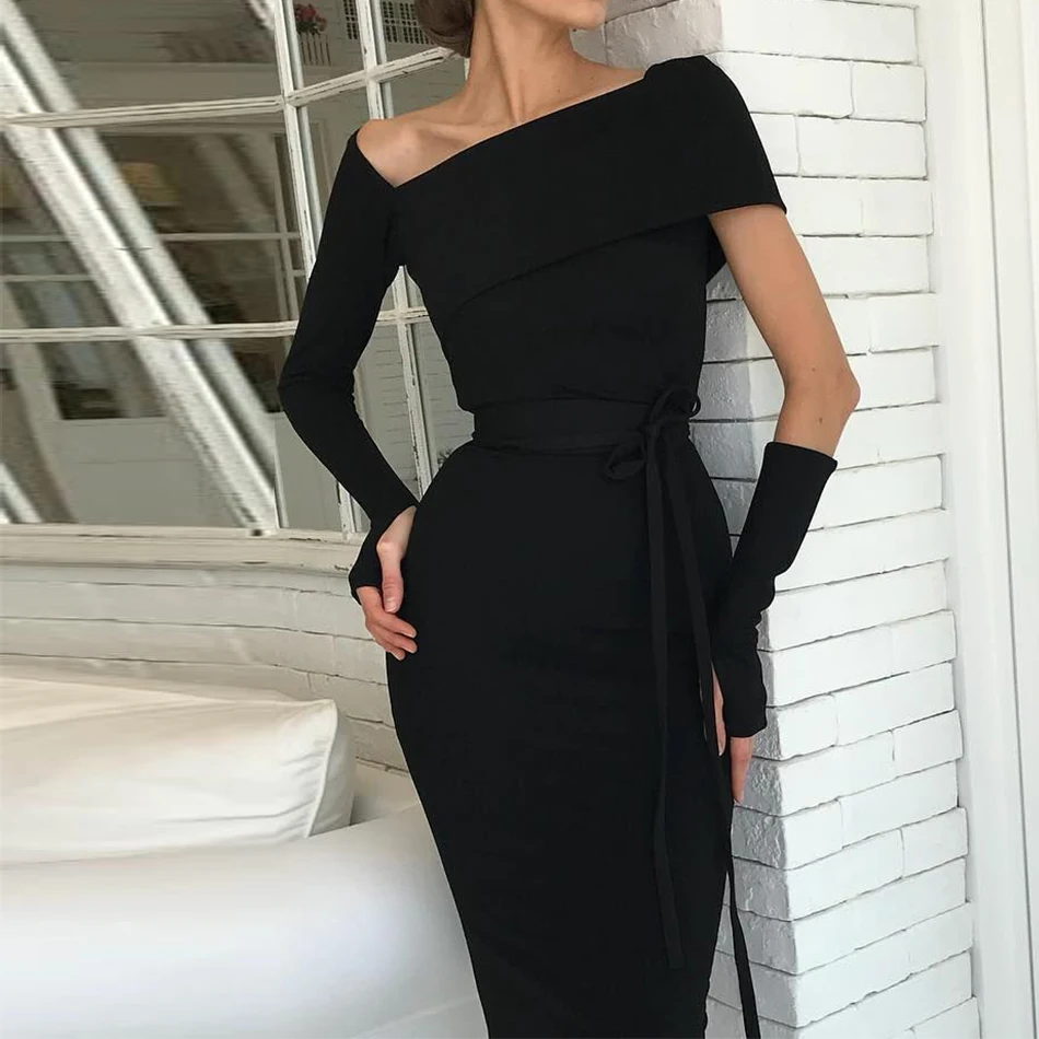Seamyla 2020 новое зимнее платье Vestidos Celebirty вырезами черного цвета с длинным рукавом