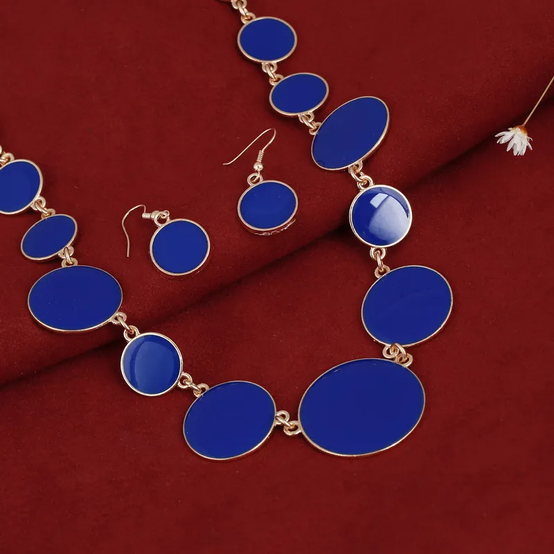 Изящный темно синий набор украшений для женщин позолоченная цепочка ожерелье 2