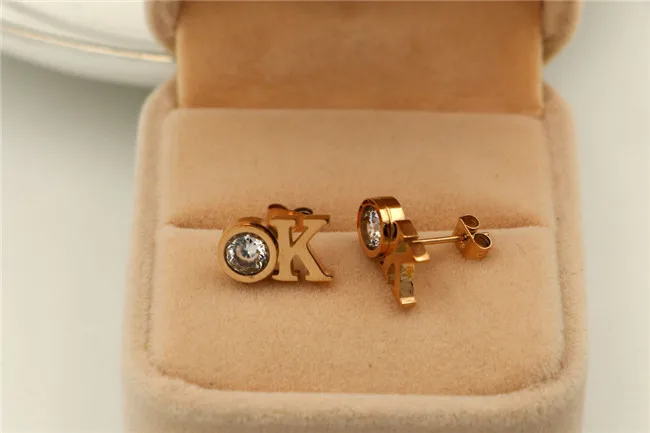 Martick Sport Style OK Letter Stud Earrings Sparkling Crystal For Woman Simple Europe Brand Jewelry E192 | Украшения и аксессуары