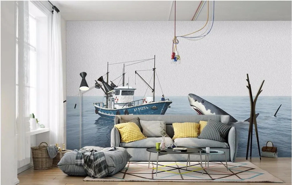 Пользовательские фото дизайн 3d настенные фрески обои Парусная Акула Европейский