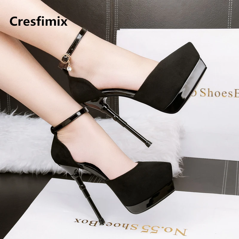 Cresfimix tacones altos/Женские Повседневные Удобные черные туфли лодочки на высоком
