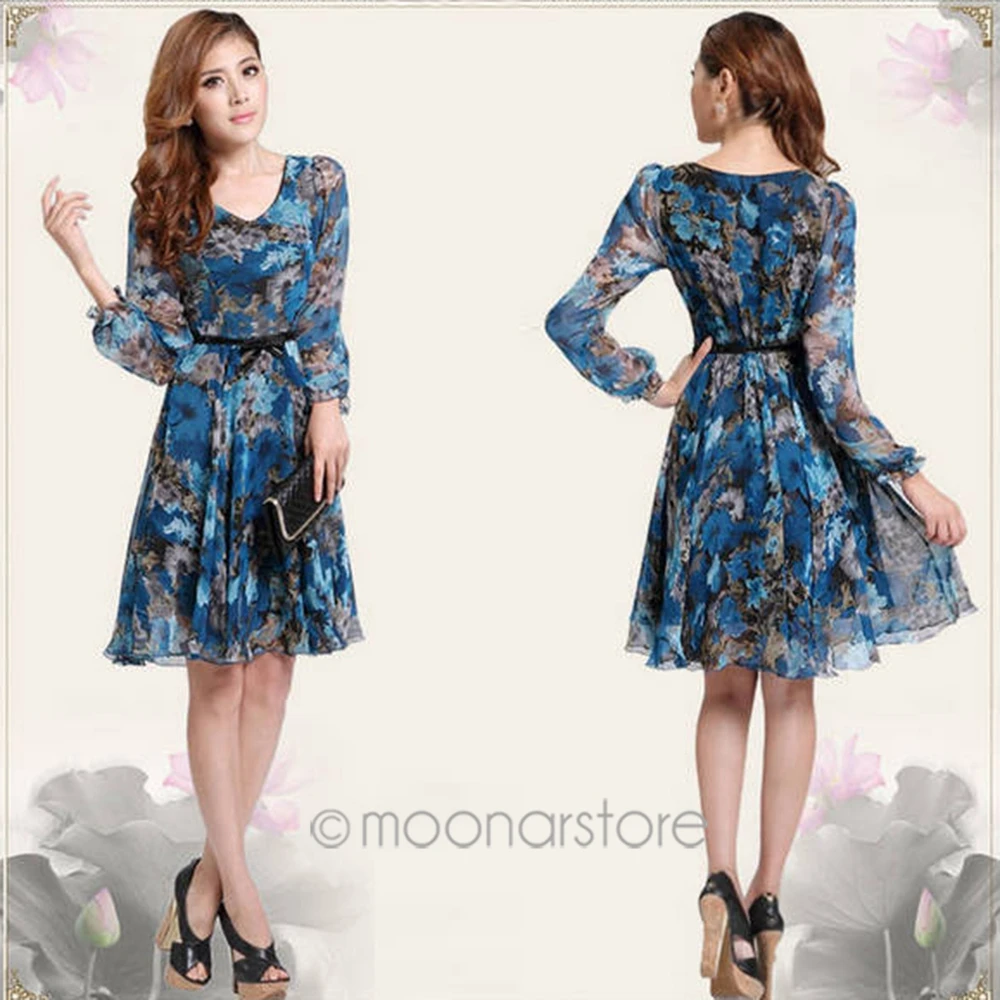 Летнее платье в стиле ретро с цветочным принтом модное женское шифоновое v