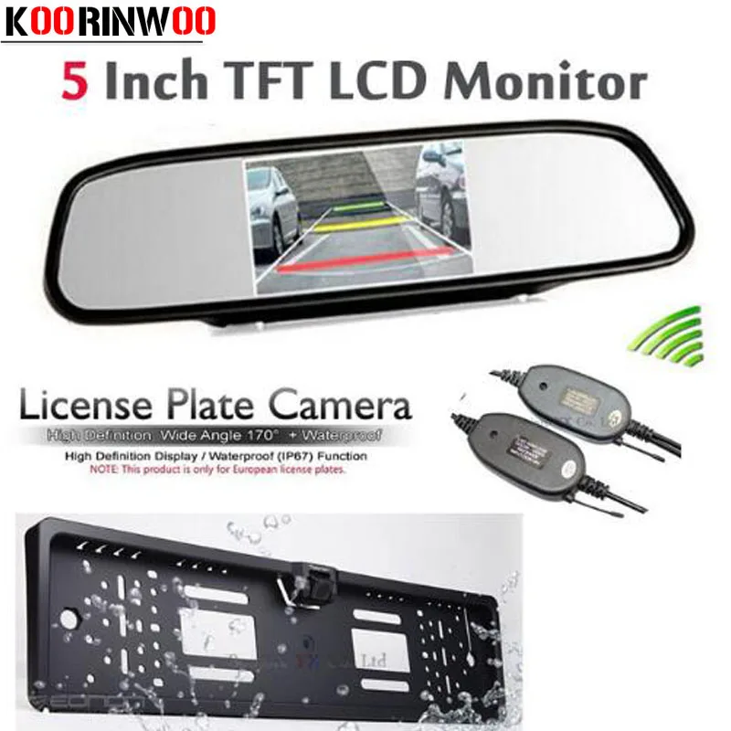 Genuine Koorinwoo Wireless 5 LCD TFT Mirror Monitor For Car Europe License Plate Frame Rearview Reversing Camera Parking System |