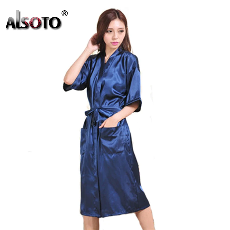 

ALSOTO Summer Sexy Sleepwear Solid Color Comfortable Nightgown Artificial Silk Nightclothes High Quality Half-sleeve Pyjamas