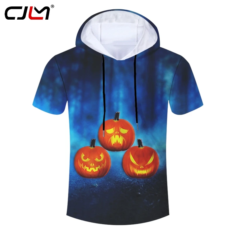 CJLM New 3D Printed Funny Flame Pumpkin Men's Hooded Tshirt Halloween Theme Clothing Wholesale Personality Man T-shirt | Мужская